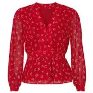 Madewell - Georgette Retro Fem Body Top - Sheer long sleeve floral blouse - Sm